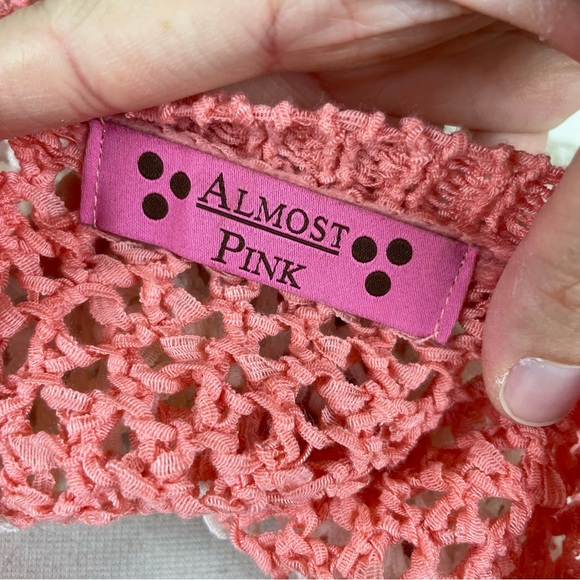 Almost Pink White Stripe Crochet Knit Blouse Top Women Medium - Picture 2 of 6